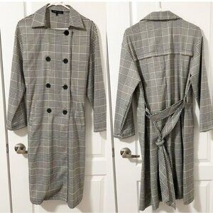 Women's Trench Coat Whimsigoth Punk Grunge Unstructured Plaid Buttons Belted